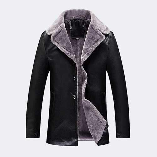 Notch Collar Fleece Leather Jacket