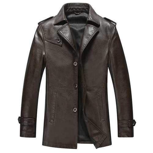 Mid Long Epaulets Leather Jacket