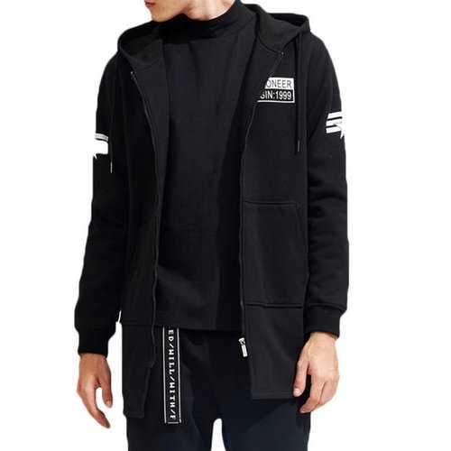 Mid-long Black Hooded Coat