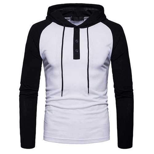 Stitching Color Casual Hooded T shirt