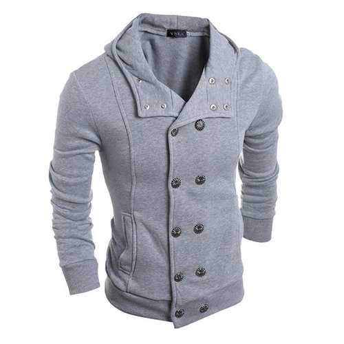 Mens Double Breasted Solid Hoodies