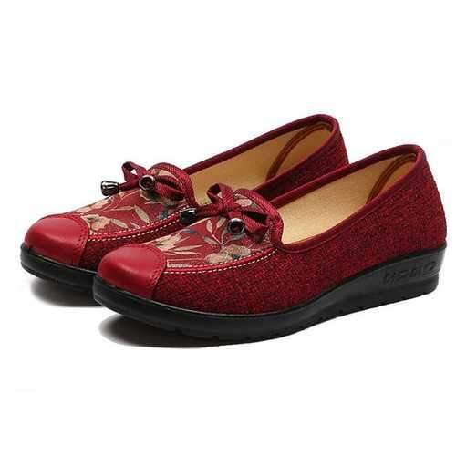 Bowknot Flower Cloth Flat Shoes