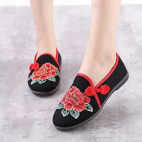 Flower Canvas Chinese Button Shoes