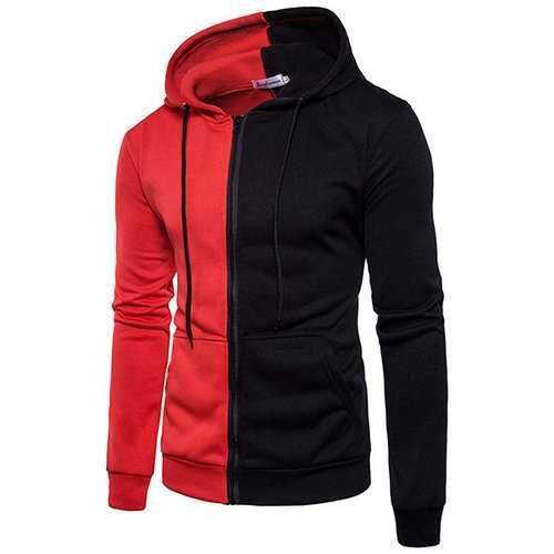 Stitching Color Casual Zip Up Hoodies