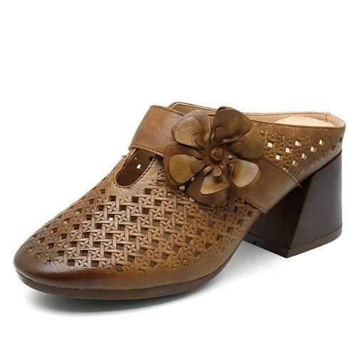 SOCOFY Retro Mid Heel Leather Shoes