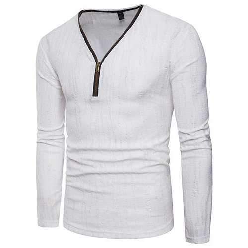 Zipper Half-cardigan Cotton T Shirts