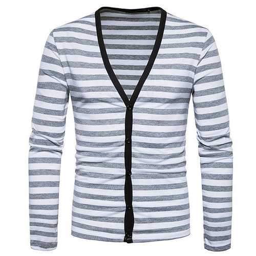 Striped Casual T shirt Single Breasted Cardigans