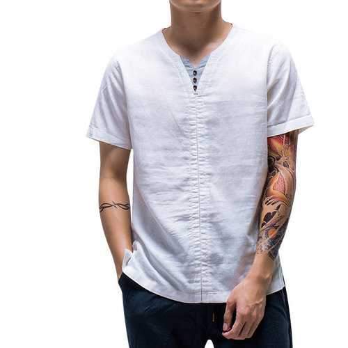 Chinese Style Linen Vintage Casual T shirt