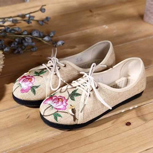 Flower Print Lace Up Flats