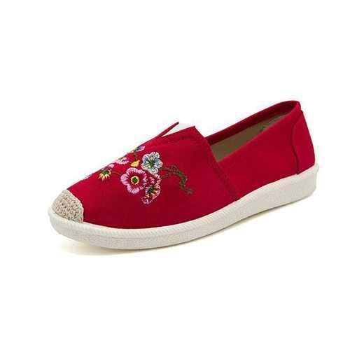 Embroidered Canvas Soft Flat Loafers