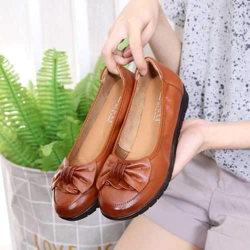 Leather Bowknot Flat Lazy Shoes