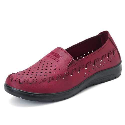 Hollow Out Breathable Pure Color Casual Flat Loafers