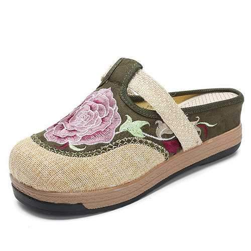 Folkways Embroidered Backleass Flat Shoes