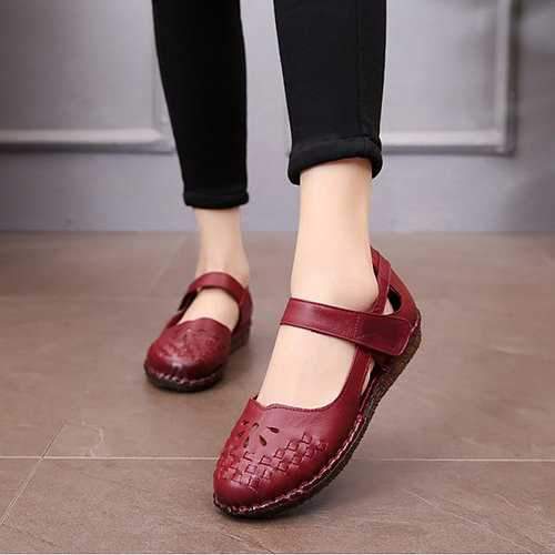 Knitted Hook Loop Leather Soft Shoes