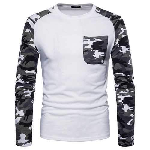 Mens Camo Patchwork Casual T Shirts