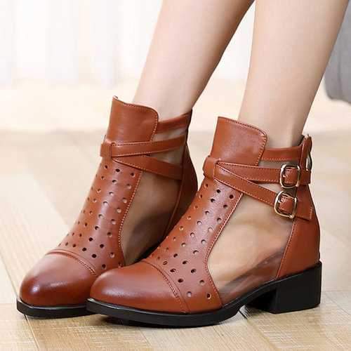 SOCOFY Retro Flat Leather Boots Sandals