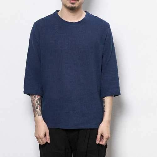 Vintage Thin Linen Elbow Sleeve T Shirt