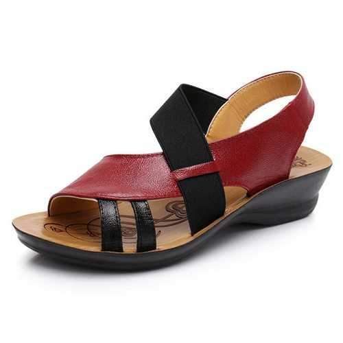 Hollow Out Elastic Band Leather Sandals