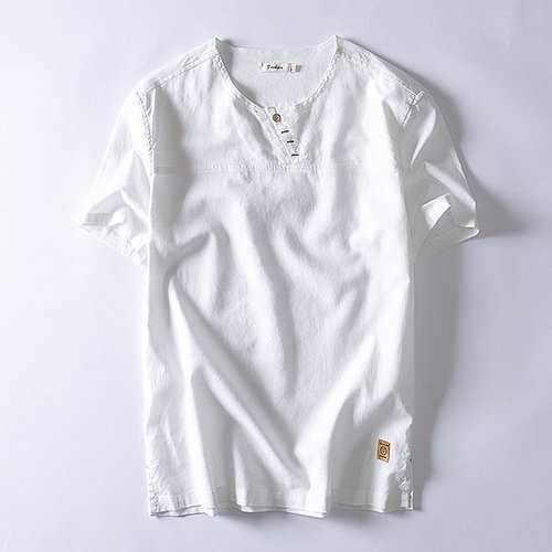 Cotton Linen Solid Color Casual T Shirts