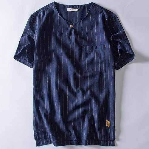 Mens Striped Cotton Linen T Shirts