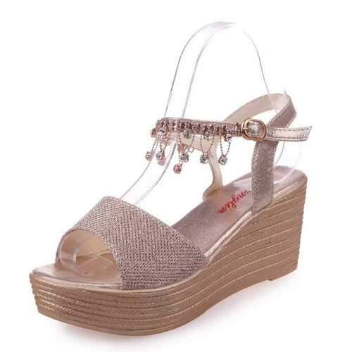 Platform Bling Buckle Rhinestone Sandasl