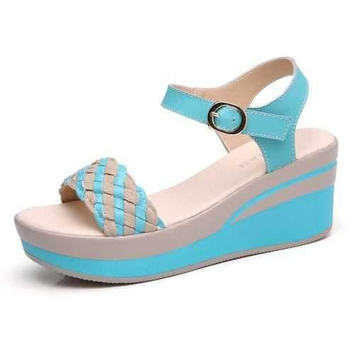 Knitting Leather Solid Buckle Sandals