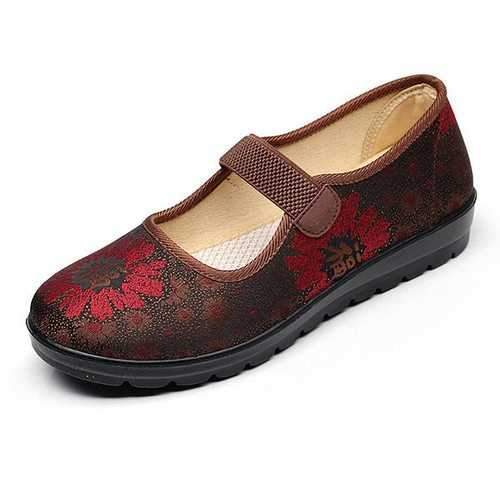 Flower Vintage Cloth Elastic Loafers