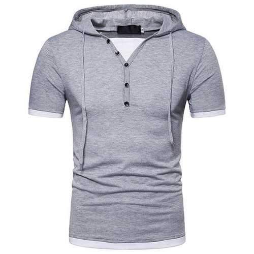 Buttons Casual Hooded T Shirts