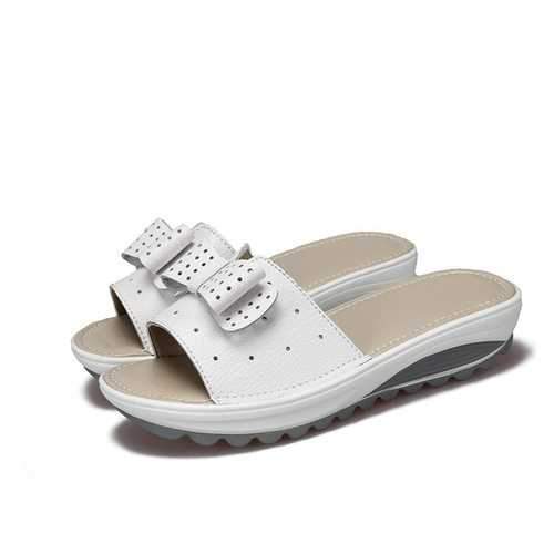 Bowknot Leather Rocker Sole Sandals