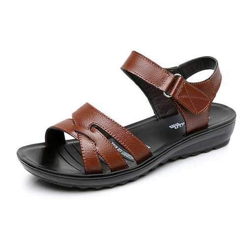 Pure Color Leather Soft Sandals