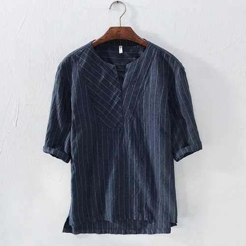 Japanese-style Striped Cotton Casual T Shirt