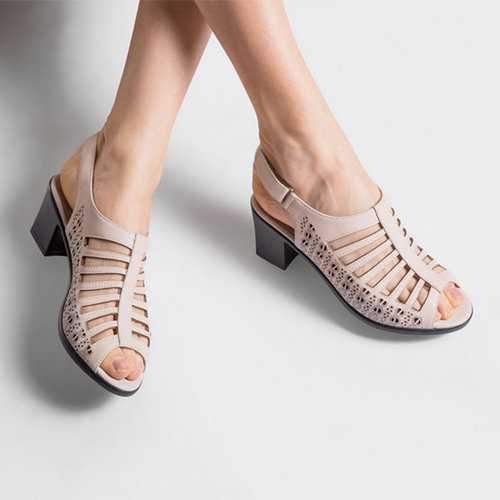 Hook Loop Chunky Heel Hollow Sandals