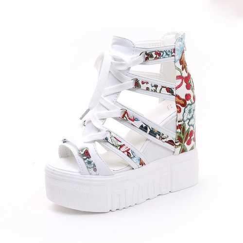 Flower Zipper Increasing Platform Sandals