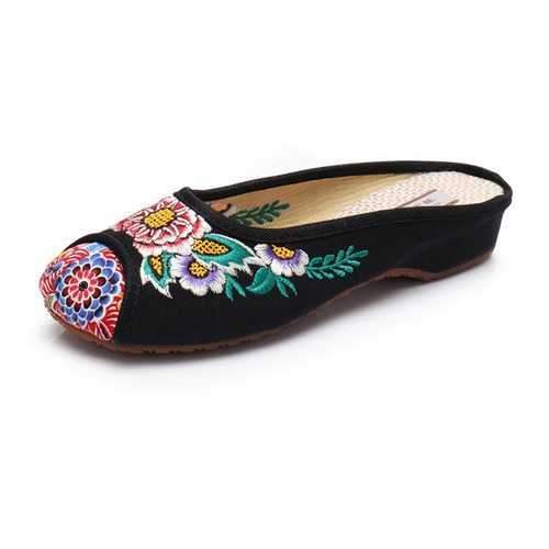 Floral Print Backless Lazy Flats