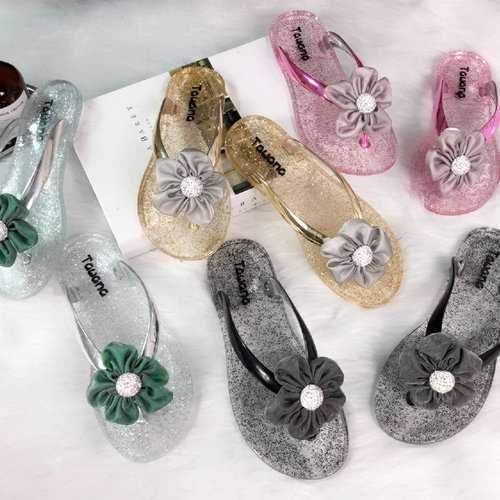 Flower Clip Toe Shiny Sandals