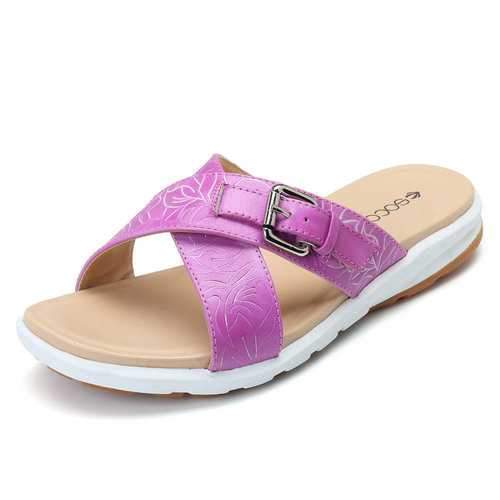 SOCOFY Macaron Color Match Leather Sandals