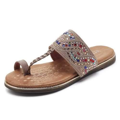 Rhinestone Clip Toe Flat Casual Beach Sandals