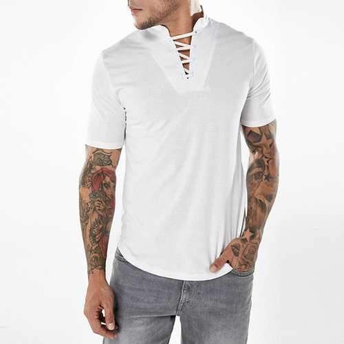 Bandages V-neck Casual Cotton T Shirts