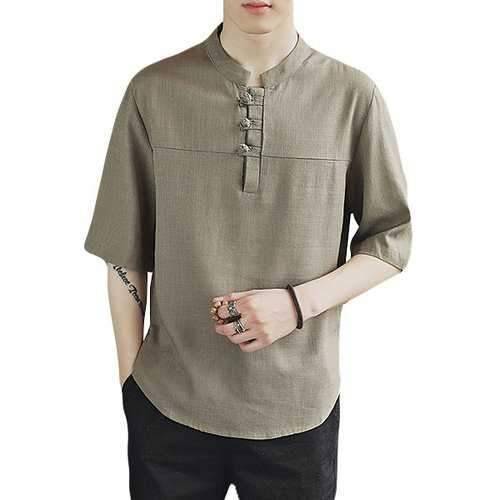 Plus Size Linen Casual Buttons T Shirts