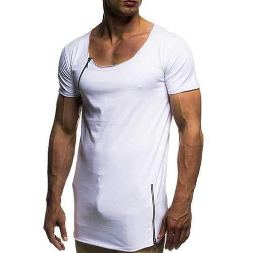 Zipper Design Basic Casual Cotton T Shirts