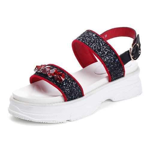 Rhinestone Buckle Platform Shining Sandals