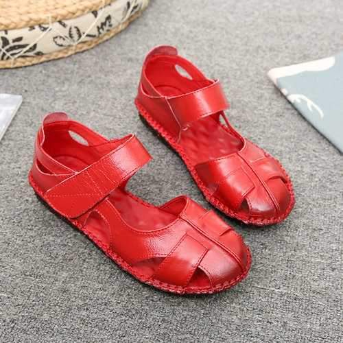 SOCOFY Retro Leather Soft Flat Sandals