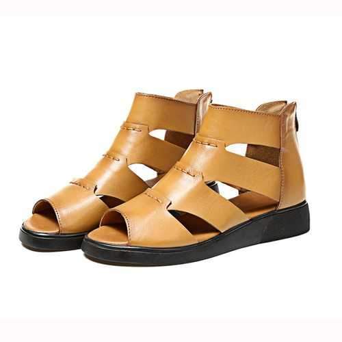 SOCOFY Retro Zipper Genuine Leather Sandals