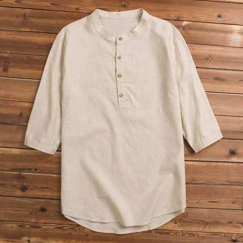 Chinese Style Cotton Linen Buttons T Shirts