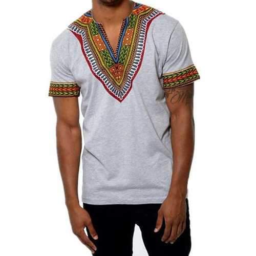 African Ethnic Style Printed V-neck T Shirts