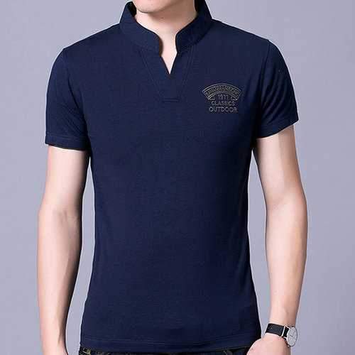 Embroidery Stand Collar Summer T Shirts