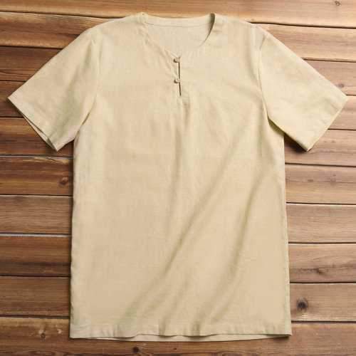 Cotton Linen Solid Color Casual T Shirts