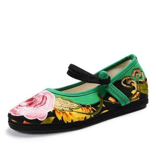 Embroidery Cloth Flat Vintage Loafers