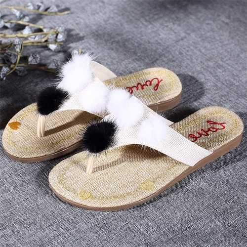 Furry Ball Clip Toe Sandals