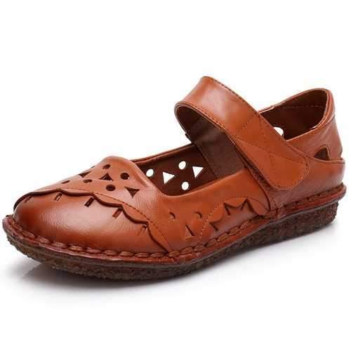 SOCOFY Retro Leather Soft Flat Sandals